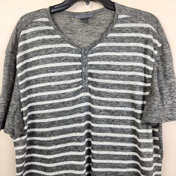 John Varvatos Short Sleeve Stiriped Linen Burnout Henley Tee XL - Picture 3 of 7